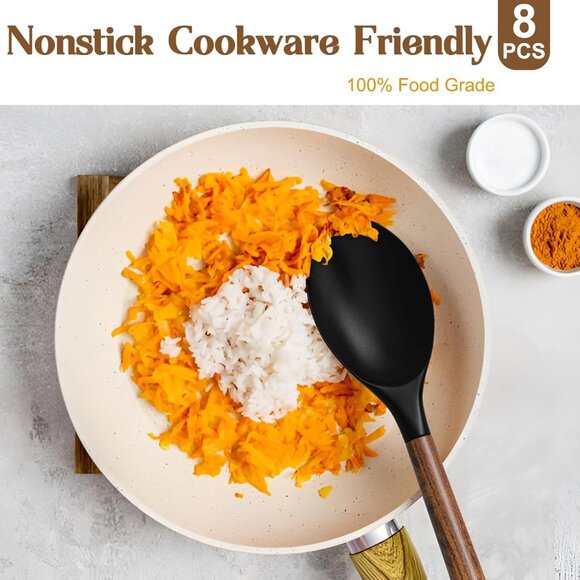 8-Piece Kitchen Set with Natural Acacia Wooden Handles,Food-Grade Silicone - Picture 13 of 16